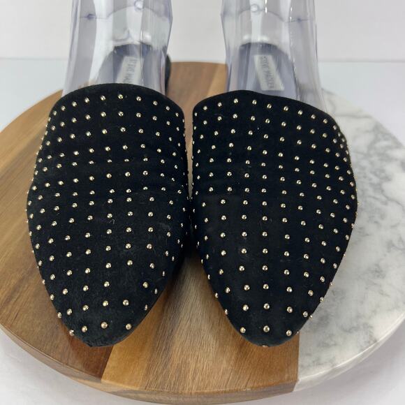 Steve Madden 9 Trace Studded Suede Black Leather Slip On Pointed Toe Trendy Mule - Picture 8 of 10
